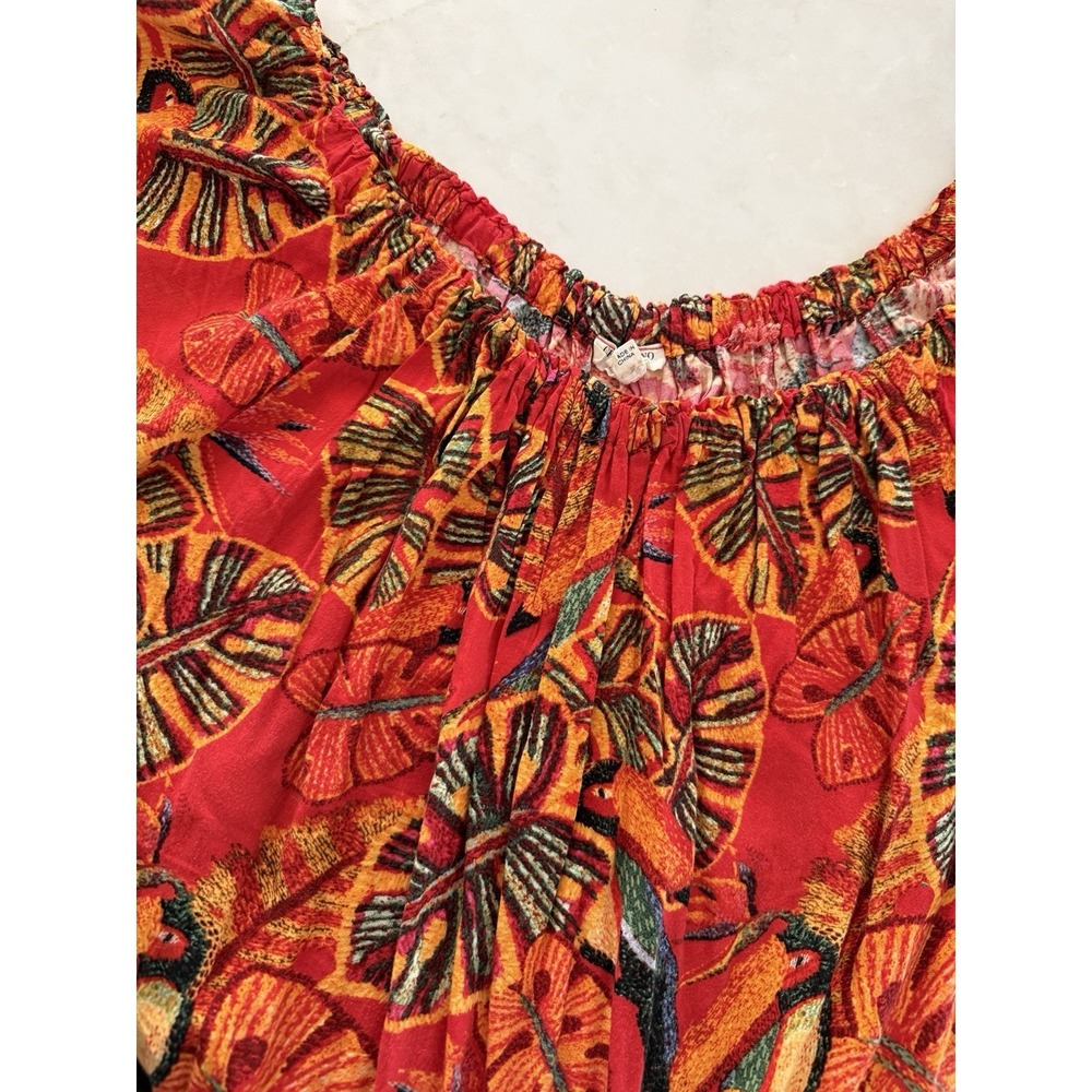 Christian Soriano Red/Orange Puff Sleeve Tropical Palm Blouse